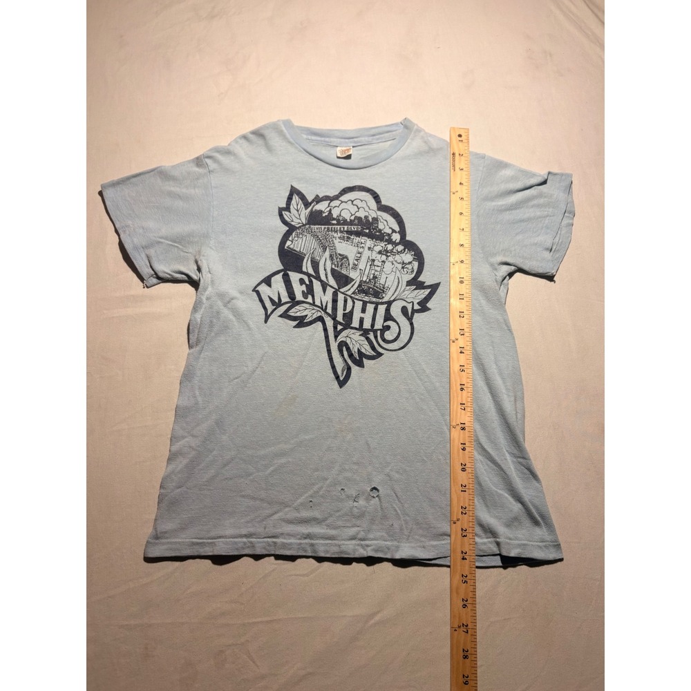 Vintage Hanes Memphis Tennessee T Shirt Light Blue Beale St Elvis Presley Blvd M